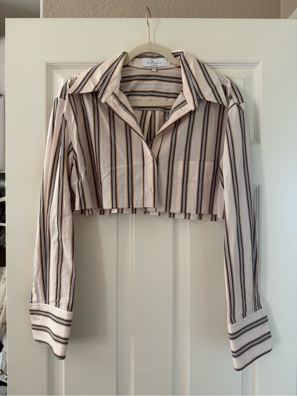 Revolve L'Academie Maureen Button Down Cropped Top - Pink Baron Stripe
